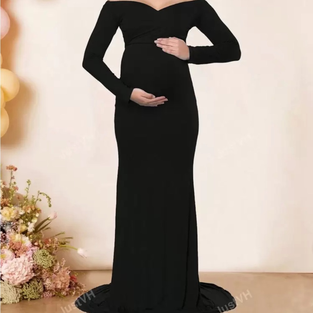 Elegant Black Off-Shoulder Maternity Dress